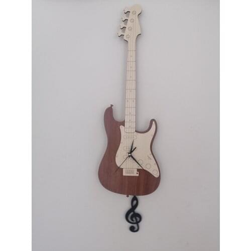 Goodtime Bass Guitar Decorative Swinging Pendulum Wall Clock MDF Wooden Home Needles Design Free Shipping