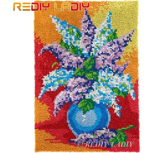 Latch Hook Rug Lilacs Flowers Chunky Yarn Tapestry Kits DIY Carpet Rug Knitted Floor Mat Crochet Cushion Arts & Crafts 58*82cm