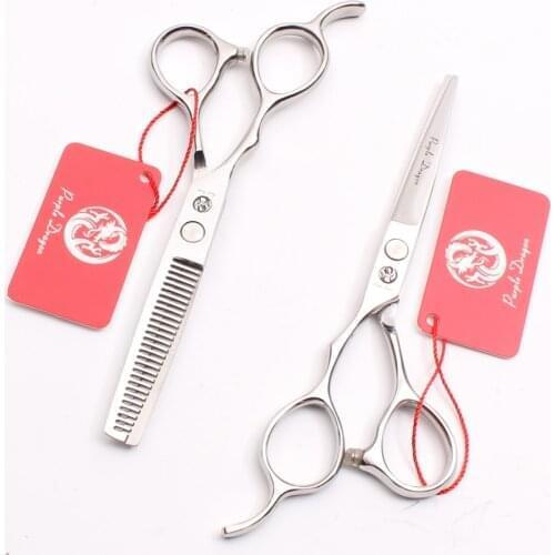 Left Hand 5.5" Purple Dragon Barber Shop Silver Cutting Scissors Thinning Shears Professional Hair Scissors Styling Tool Z8000