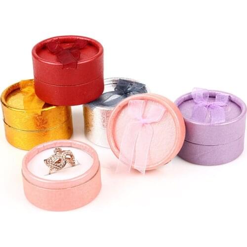 Small Round Bowknot Ring Box Earring Necklace Ring Packaging Box Paper Jewelry Gifts Boxes
