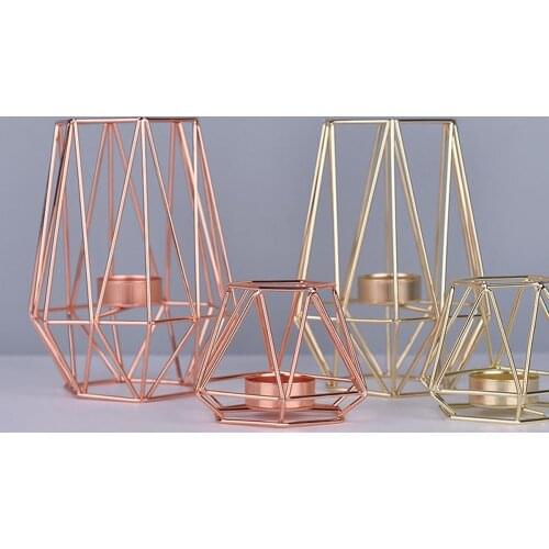 Hot Nordic Style Iron Wire Geometric Candle Holder Metal Candlestick Bracket Decor