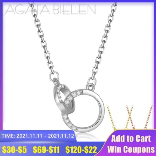 Fashion 925 Silver Necklace for Women Fine Double Circle with Shinning Zircon Rose Gold Pendant Necklace Female Jewelry Bijoux