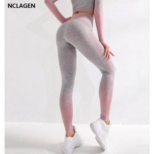 NCLAGEN Women Seamless Yoga Pant Stripe Butt Lifting Tummy Control Tights Squat Proof Capris Gym Sports Fitness Workout Leggings