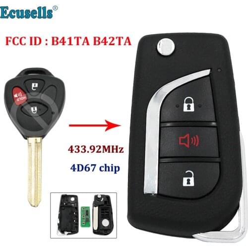 Upgraded Flip Remote key FOB for Toyota Camry Corolla Hilux 3 Buttons 4D67 433.92mhz FCC ID : B41TA B42TA