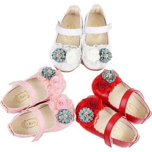 Casual Girls Princess Shoes 2021 Autumn Kids PU Leather Soft First Walker Baby Dress Shoes with Flower SOB008