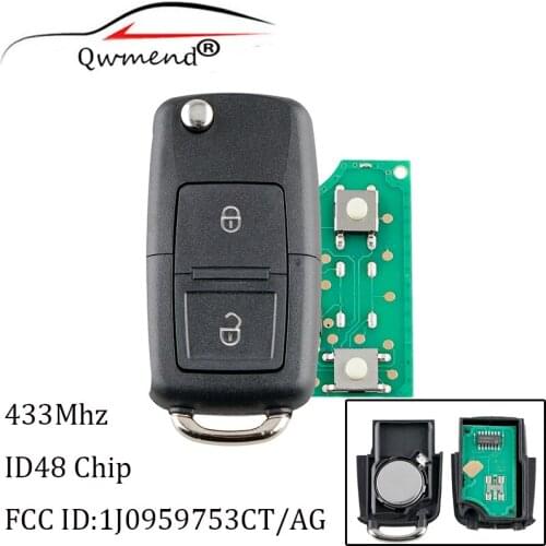 2Buttons Remote key For SKODA 1J0 959 753 CT 433mhz For SKODA Fabia Superb Octavia 2001-2009 Original key+ID48 Chip