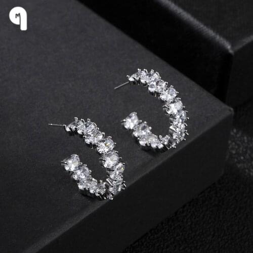 QM Exquisite Korean Small 18K Real Gold Plated Round Hoop Earrings AAA Cubic Zirconia Earring for Women Wedding Jewelry Gifts