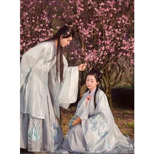 Luxury Hanfu Men&Women Chinese Traditional Embroidery Gray White Hanfu Couples Cosplay Costume Hanfu For Women&Men Plus Size XL
