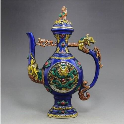 Christmas gift Ancient Chinese cloisonne longfeng lion statue of the teapot home decorationMetal crafts