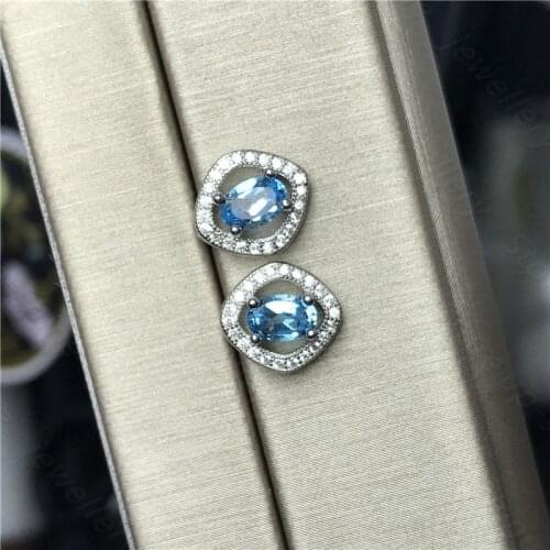 New natural blue topaz earrings, 925 silver womens earrings, luxurious and elegant design highlights feminine charm