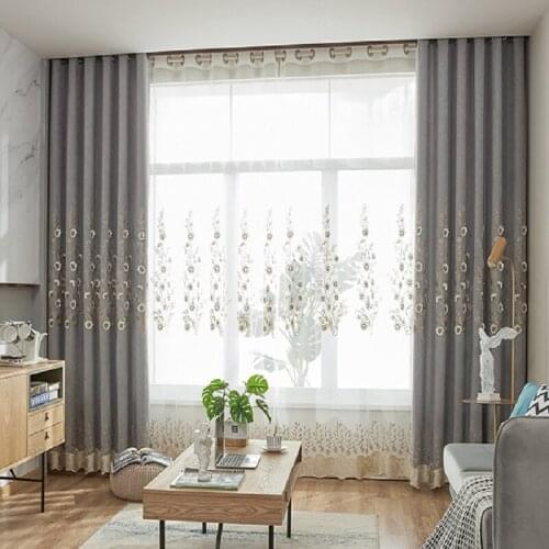 Modern Simple Curtains for Living Dining Room Bedroom Cashmere Relief Embroidery Curtains Tulle Finished Product Customization