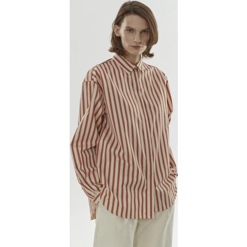 Tom*e 21 lag* spring/summer oversized pure cotton classic striped loose oversize full sleeve shirt blouse