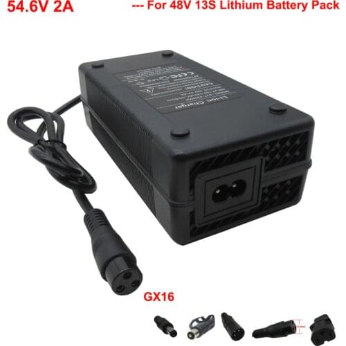 54.6V 2A Lithium Ebike Charger 48V 2A GX16 XLRM RCA DC Port for 48 V 13S Li-ion Electric Bike Bicycle battery Charger with fan