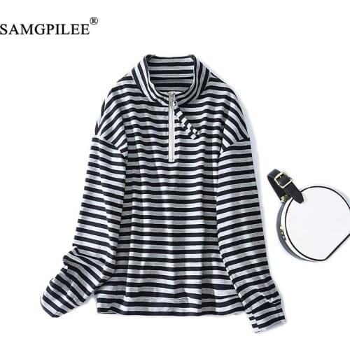 Summer Clothes For Women 2021 New Fashion Korean Style Classic Striped Stand Collar Half Sleeve Chiffon Blouses Woman Plus Size