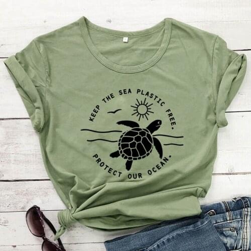 Keep the Sea Plastic free protect our sea T-shirt save the turtle Shirt women casual aesthetic vintage shirt goth quote tee