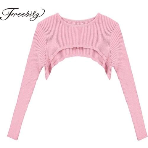 Women Sexy Hollow Out Solid Ribbed Sweater Top Girls 2020 Fashion New Spring Autumn O Neck Long Sleeve Pullover Shrug Crop Tops
