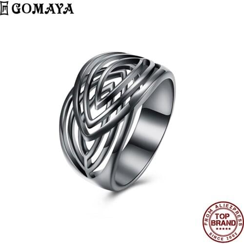 GOMAYA Vintage Punk Style Hollow Out Design Rings For Women Minimalist Trendy Ring Fit Party Birthday Prom Fashion Jewelry Gift