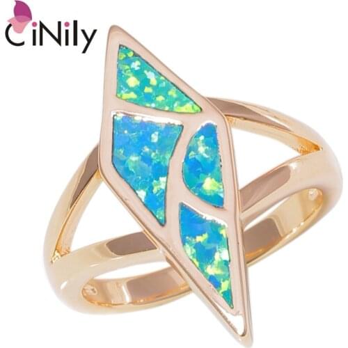 CiNily Created Blue Fire Opal Rose Gold Color Wholesale 2018 for Women Jewelry Wedding Engagement Ring Size 6-10 OJ9412