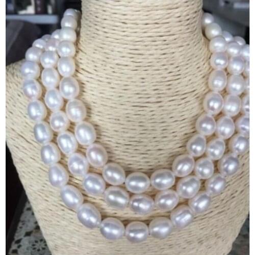 47inch Women Gift Freshwater Jewelry Genuine Natural triple strands 12-13mm south sea white baroque pearl necklace