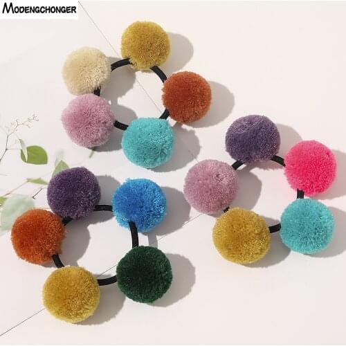 1PC Sweet Five Colored Hair Ball Head Rope Women Hairtie Elastic Hair Rubber Band Cute Headwear Thick Ponytail Hair Accessories