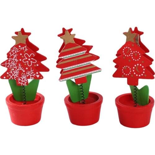 Hot Sale Christmas Ornaments Mini Christmas Tree Santa Claus Snowman Pot Culture Small Wooden Home Desktop Decoration 6Pcs/set
