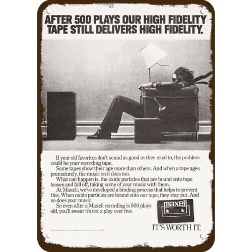 1982 Maxell Vintage Look Replica Metal Sign Iconic 80s Man Blown Away by Speaker