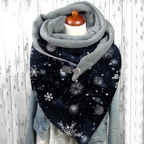 2022 Fashion Winter Women Scarf Snowflake Printed Button Soft Wrap Casual Warm Scarves Shawls Women Black Cute Шарф Бандана