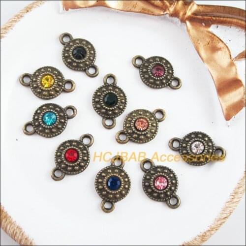 30 New Daisy Flower Charms Antiqued Bronze Plated Mixed Crystal Connectors 11x18mm
