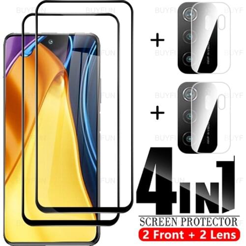 4in1 Full Cover Tempered Glass Case For xiaomi poco m3 pro 5g HD Film For pocco x3 pro x3 nfc f3 m3 Camera Lens Protective Film