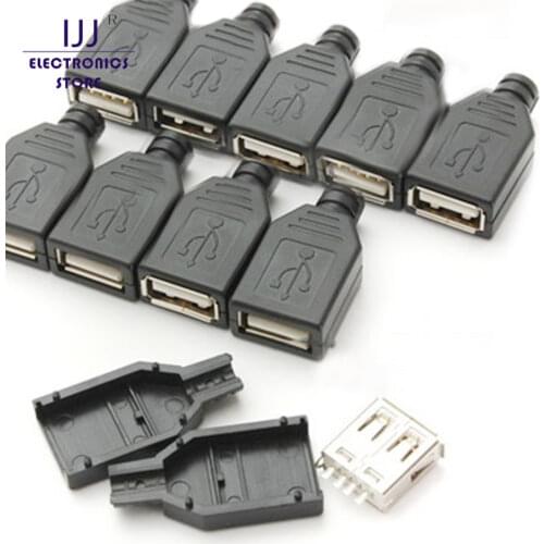 5Pcs USB2.0 Type-A Plug 4-pin female Adapter Connector jack&Black Plastic Cover Diy Electronic Diy Kit Pcb Board