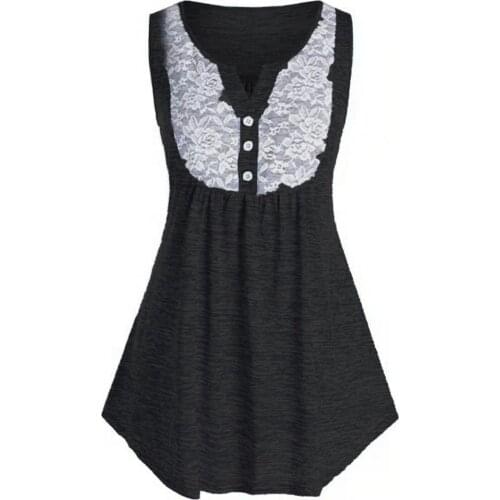 50% Dropshipping!!Pullover Vest V-neck Lace Pleated Solid Color Women Button Sleeveless Tops for Date