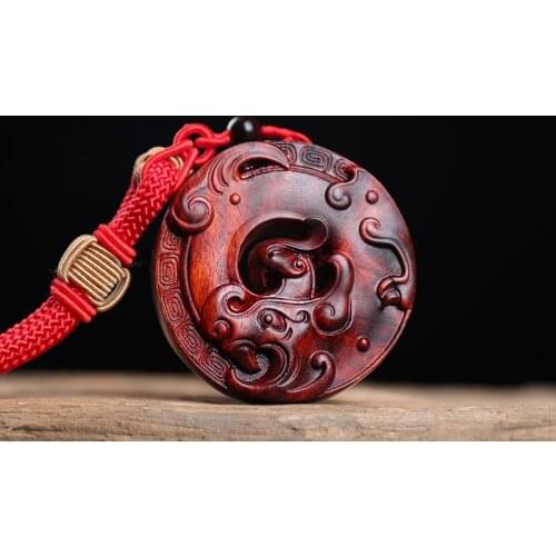 6cm Lobular Rosewood Traditional Chinese Myth Dragon and phoenix Mascot Wood Sculpture Pendant Wooden sign Collection