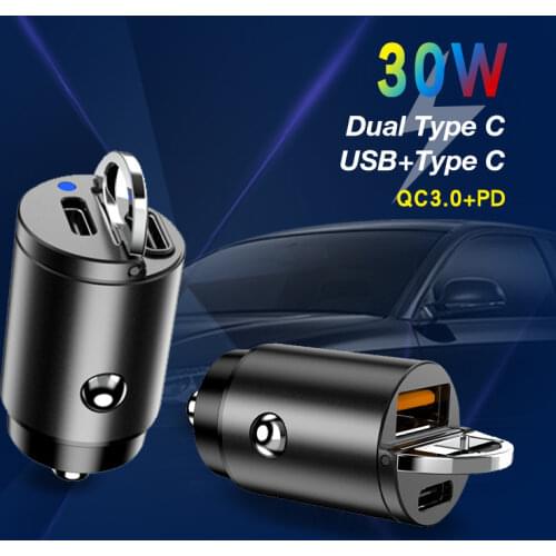 RONC 30W Mini Car Charger Quick Charging Adapter for iPhone Samsung Huawei Xiaomi USB Type C QC PD 2.0 3.0 Mobile Phone Chargers