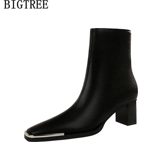 Bigtree Ankle Boots For Women Shoes For Women 2021 Pumps Black Boots High Heels Boots Female Women Shoes Leather Shoes Chaussure