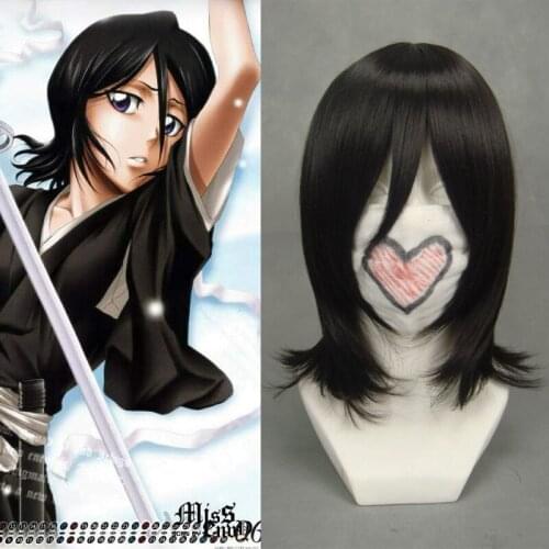 Bleach Kuchiki Rukia 40cm Short Curly Cosplay Wigs Halloween Costume Anime Party Synthetic Hair+ Wig Cap