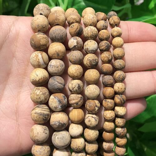 Natural Matte Picture Jaspers Stone Beads Round Loose Spacer Beads 15inch 4/6/8/10mm For Jewelry Making DIY Bracelet Necklace