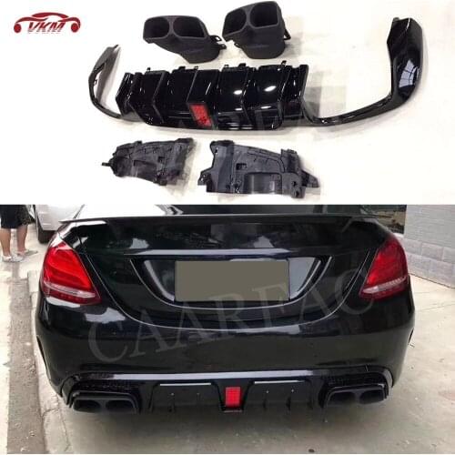 C Class ABS Rear Bumper Lip Diffuser with Exhaust Tips for Benz W205 C200 C300 C43 C63 AMG Sedan 4 Door 2015-2019 B Style