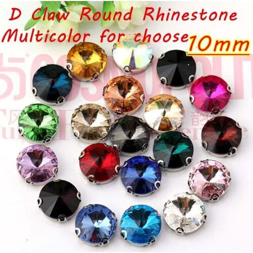 CJSIR 20pcs 10mm Round Glass Crystal Sew On Rhinestone with D-Claws Dress Decoration DIY Clothing Accessories Crafts Supplies