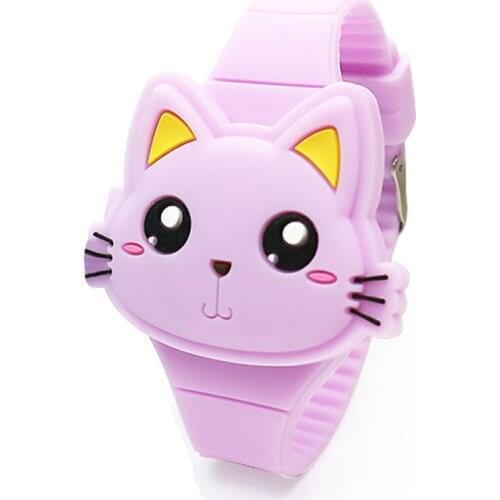The Cat Cartoon Childrens Watches Glue Clamshell LED Electronic Kids Watches Silicone