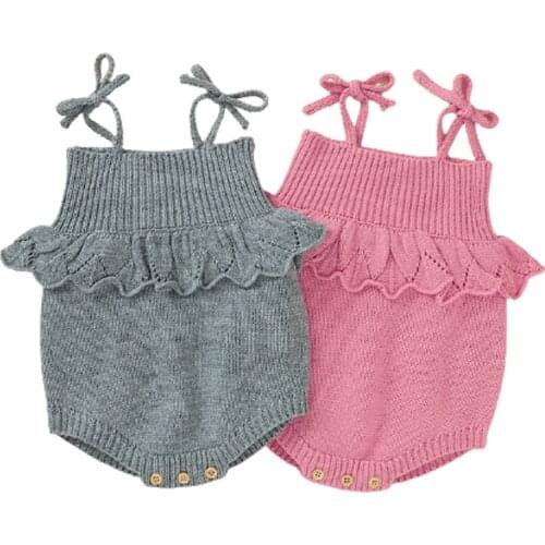 Baby Bodysuit Cute Newborn Girl Outfits Clothes Tops Fashion Spring Autumn Toddler Infant Strap Jumpsuit Solid Knitted Kids