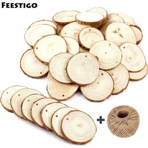Feestigo 30PCS/Lot DIY Wood Slices For Christmas Decorations Natural Craft Round wood Slices New year x-mas Tree Ornaments