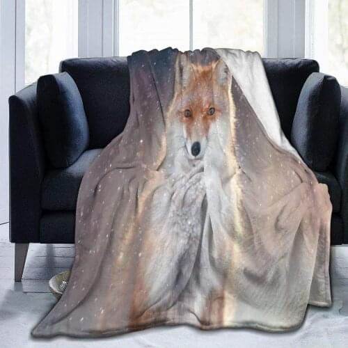 Flannel Blanket Winter Forest Red Fox Lightweight Cozy Bed Blanket Soft Throw Blanket fits Couch Sofa Suitable for All Season