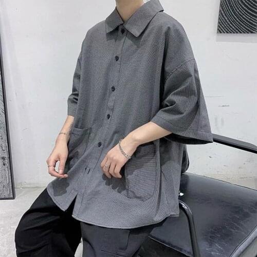 Summer Original Striped Cotton Shirt Retro Loose Harajuku Big pocket shirts Handsome Casual Short Sleeve Shirt Oversized