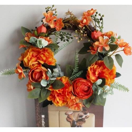 Peony simulated garland Rattan ring decoration Photography props Wedding wreath Flower home door Decoration