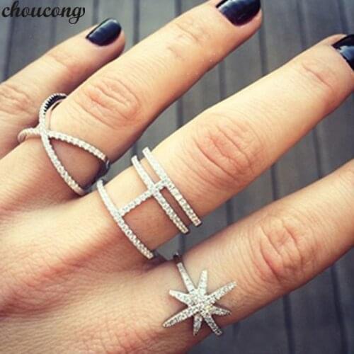 Choucong Cross Star Female Statement Ring 925 sterling Silver AAAA cz Simple Wedding Band Rings For Women Bridal Party Jewelry