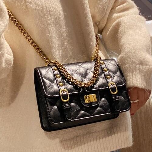 Lattice Square Tote Bag 2021 Winter New Quality PU Leather Womens Designer Handbag Chain Shoulder Messenger Bag Phone Purses