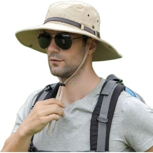 Outdoor Summer Men Fishing Hats Solid Color Anti-UV Breathable Foldable Beach Fishing Male Sun Caps Bucket Hiking Camping Hat