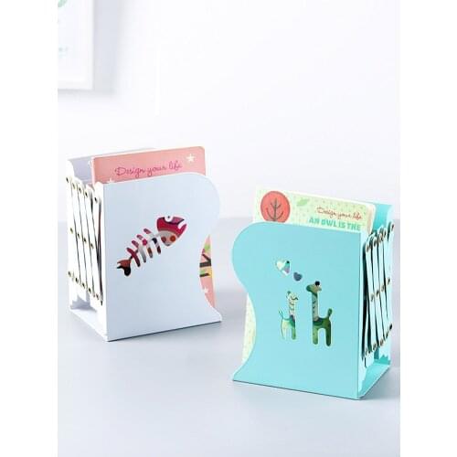 Iron Retractable Cartoon Book Holder Stand Office Accessories Book Shelf Desk Organizer Metal Bookend Magazine Rack Book Stopper