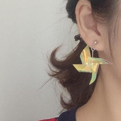 Cute Handmade Colorful Windmill Dangle Drop Earrings Original Harajuku Cool Holiday Earrings For Women Girl Funny парные кольца