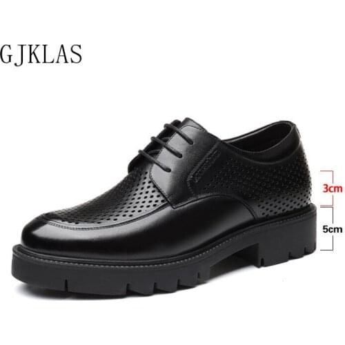 10/8 Cm Internal Increased Men Business Shoes Invisible Heel Lace Up Wedding Formal Elevator Footwear Men Genuine Leather Shoe